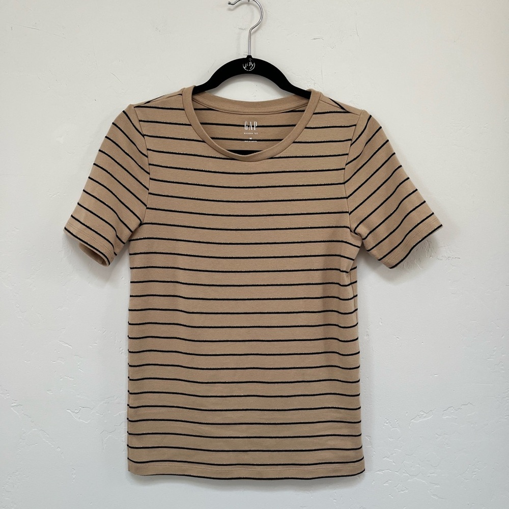 Gap Beige Modern Tee Striped Tan and Black Women's Top Sz M